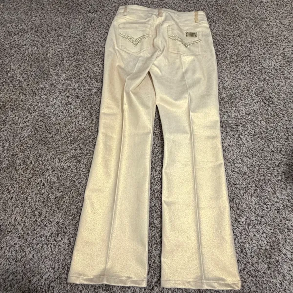 DG2 Diane Gilman Gold Metallic Coated Embellished Straight Leg Jeans 6 - Image 3
