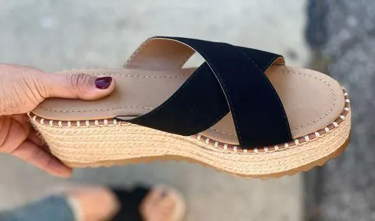 Soda Black Espadrille Wedge Sandal - Image 3
