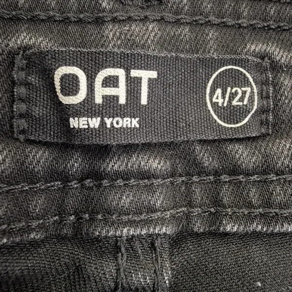 OAT New York Wide Leg Jeans Womens 4/27 Black High Rise Patch Pocket Raw Hem - Image 8