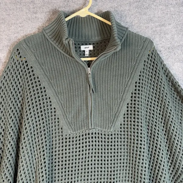Aerie Size-XXL Womens Sweater Oversized Green Crochet Long Sleeve - Image 7