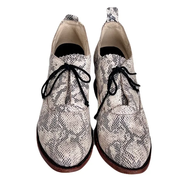 Freebird ‘Sadie’ Beige Snakeskin Embossed Leather Heeled Oxfords, Size 8 - Image 5