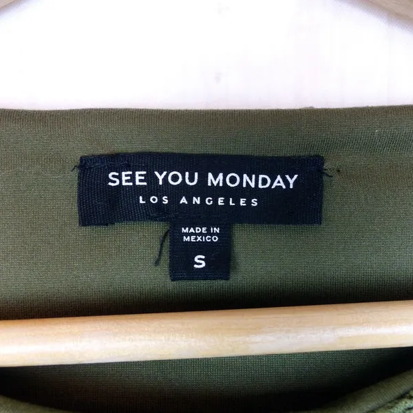 See You Monday Textured Scrunch Top Womens S Olive Green Long Sleeve Grunge 90s - Image 5
