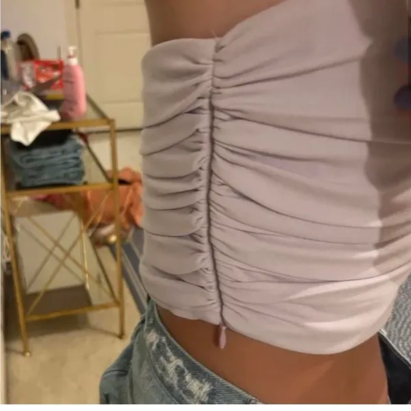 Zara Purple Lavender Ruched Crop Bustier Corset Tube Top Shirt Blouse Strapless Sleeveless-L Measurement in pics - Image 2