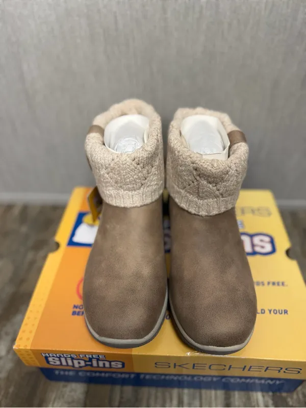 Skechers Women's Pale Taupe Knit-Cuff Ankle Boot Size 7.5 - Image 8