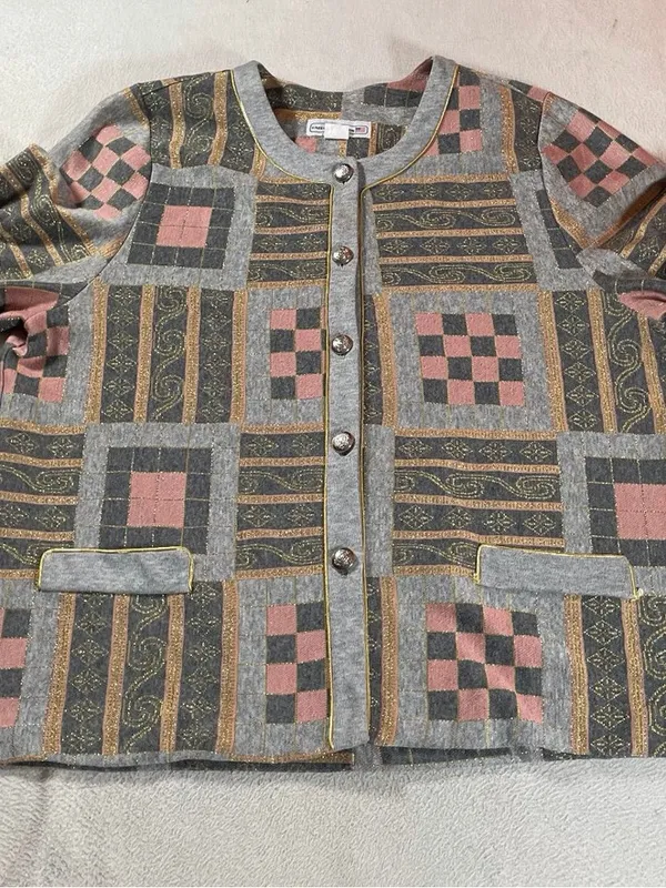 Vintage 80s Pablo Collection XL Metallic Patchwork Knit Jacket Made USA - Image 8