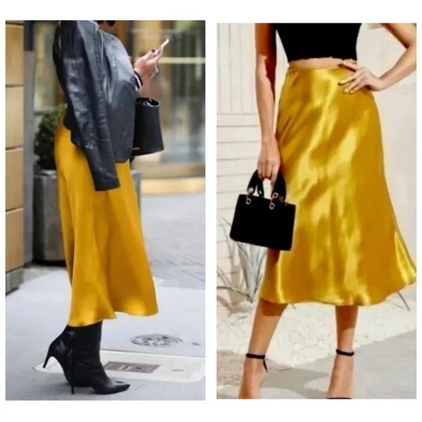 NWT Zara Yellow Marigold Satin Midi Skirt Size Small Pullon Bias Cut 8160/399 - Image 13