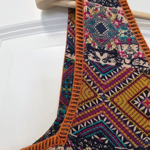 THML Embroidered Boho Mini Dress Size Large Red Orange Travel Anthropologie Vaca - Image 5