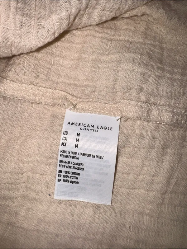 American Eagle Outfitters Cream Long-Sleeve Button-Down Shirt - Image 8