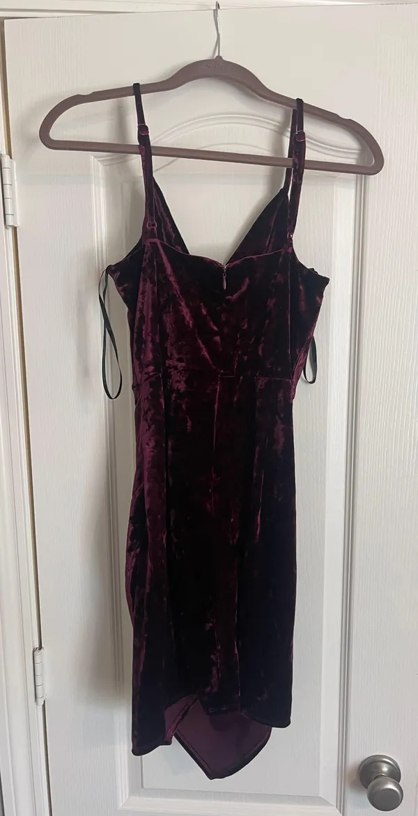Suede Maroon Mini Dress Red - Image 2