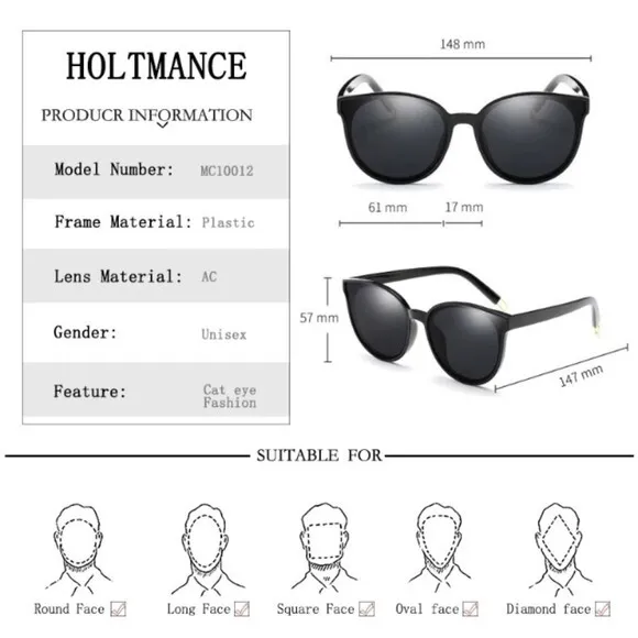 Cat‎ Eye Round Sunglasses for Women Men Retro Oversized Sun Glasses - Image 3