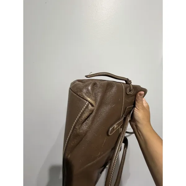 Dooney & Bourke June Brown Pebbled Leather Double Pocket Cinch Shoulder Purse M - Image 8