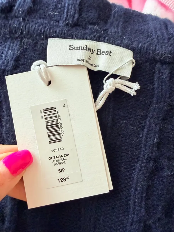 Aritzia Sunday Best Octava Cable Knit relaxed fit wool full zip hoodie small NWT - Image 11