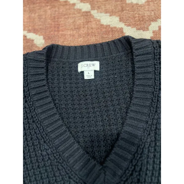 J.Crew Black Textured Knit Balloon Sleeve V-Neck Sweater L - Image 4