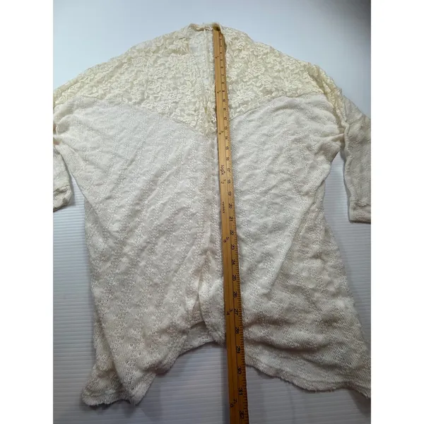 Painted Threads Cream Lace Yoke Open Front Cardigan Pointelle Knit Medium - Image 4