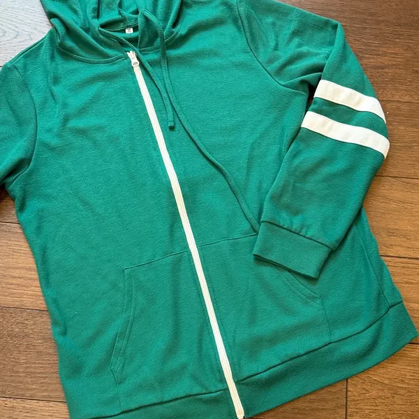 Amazon Green Zip-Up Hoodie with White Stripes C4-011 - Image 4
