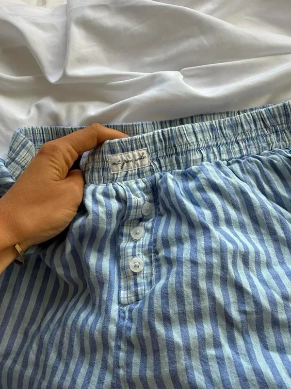 Urban Outfitters Blue and White Striped Cotton Athletic Shorts - Image 2