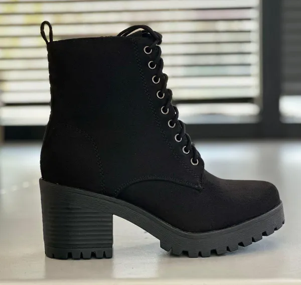 Soda Black Vegan Suede Chunky Heel Ankle Boot - Image 4