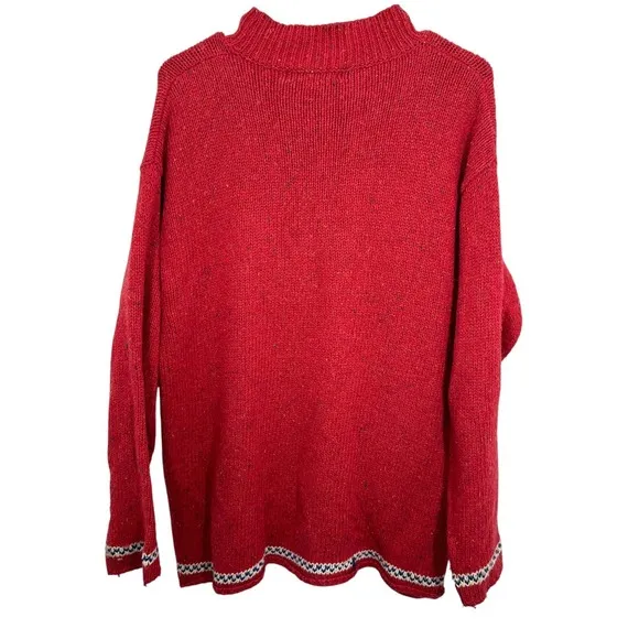 Vintage Northern‎ Isles Red Snowman Mock Neck Knit Sweater Women's L Holiday - Image 2