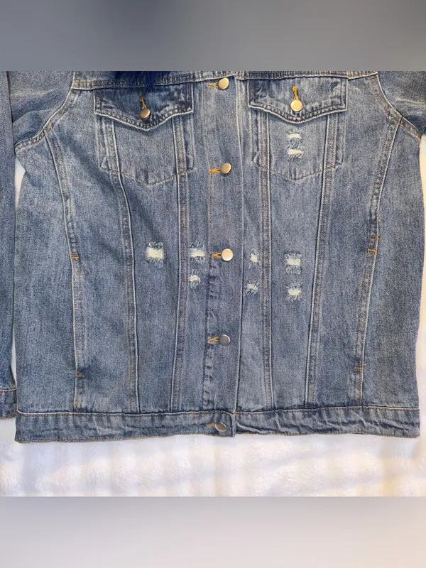 HONEY PUNCH Women’s Denim Acid Wash Jacket Removable Blue Faux Fur Collar Size S - Image 8