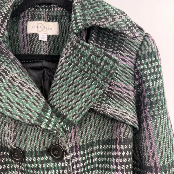 Vintage Donatella Plaid Wool Blend Belted Peacoat Petite Large Dark Academia - Image 2