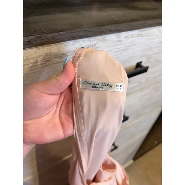 One and Only Collective Pink Satin Halter Mini Dress Ruffle Hem Open Back Size L - Image 7
