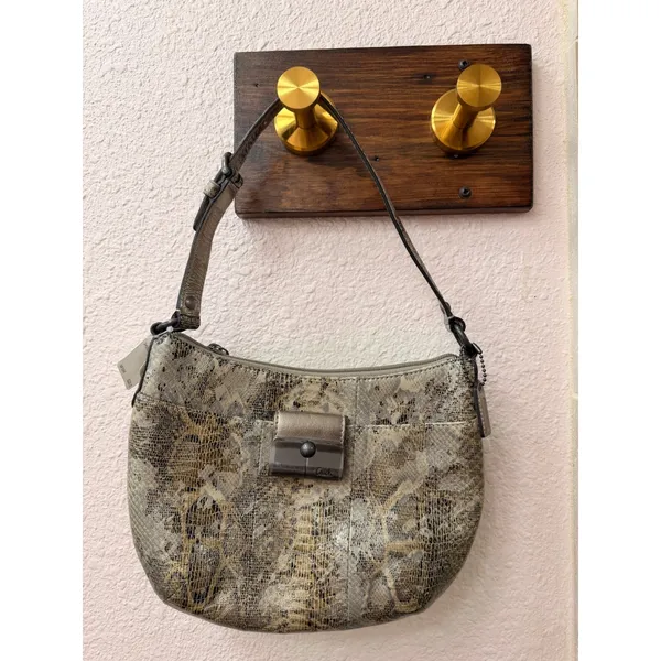 Coach Womens Shoulder Bag Small Gold Leather Python Kristin Embossed Pouch 44257 - Image 2