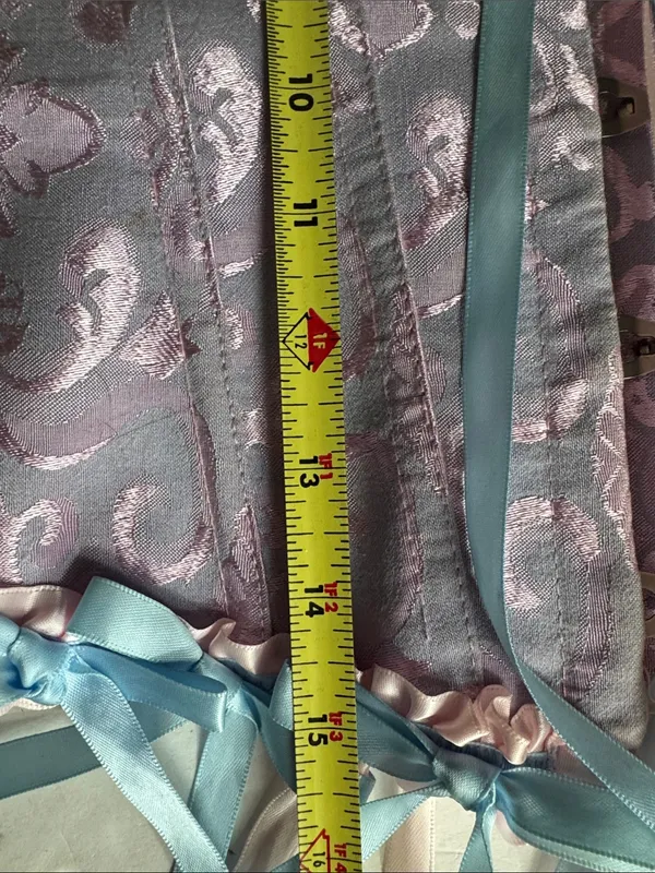 Lavender Floral Brocade Corset Pastel pink blue Ribbon Trim M costume party sexy - Image 8
