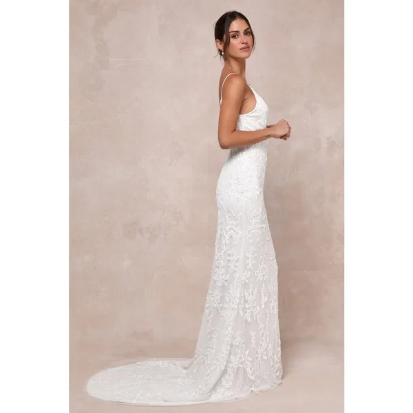 NEW Lulus Luxe Bridal Everlasting Passion Sequin Breaded Backless Wedding Dress - Image 2