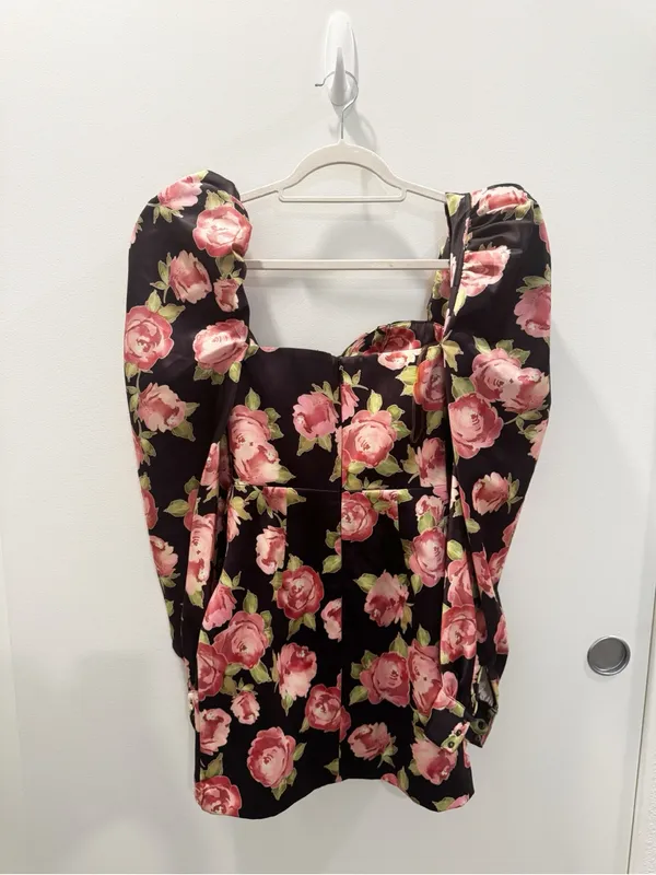 House of CB Amaryllis Rose Print Puff Shoulder Dress Size XS - Image 7