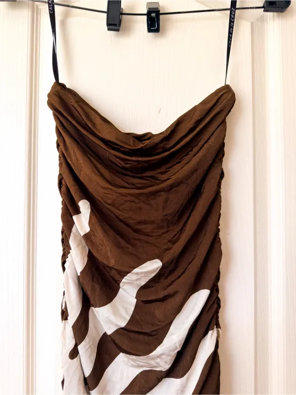Cala de la Cruz Daphne Ruched Maxi Dress Sunburst Mocca Small - Image 9