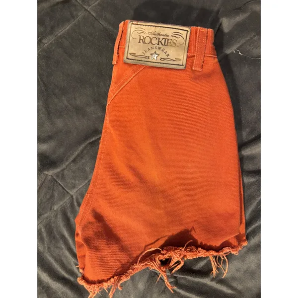 Vintage Rockies High Waisted Western Denim Shorts Burnt Orange Rust Raw Hem 24 - Image 5