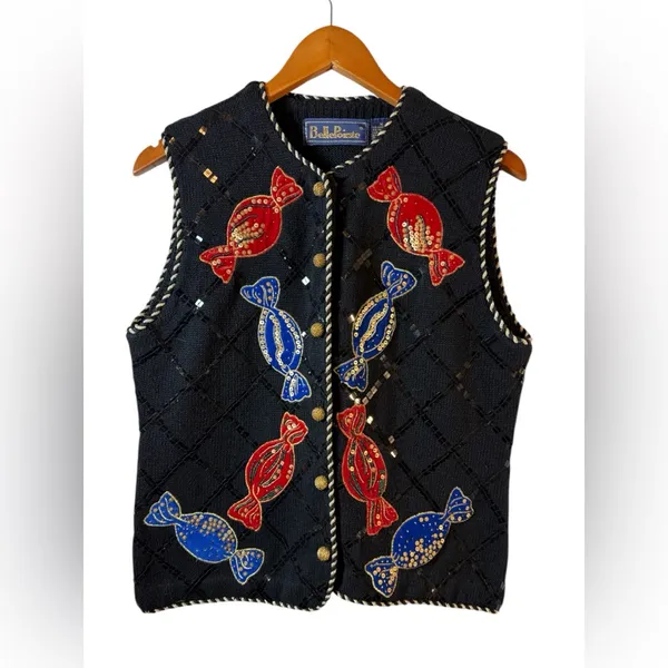 VINTAGE Belle Point Christmas Knit Vest Sz M - Image 3