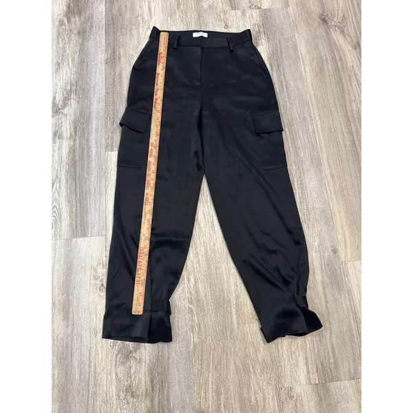 Aritzia Babaton Black Satin Cargo‎ Pants High Rise Adjustable Buckle Hem Size 4 - Image 7