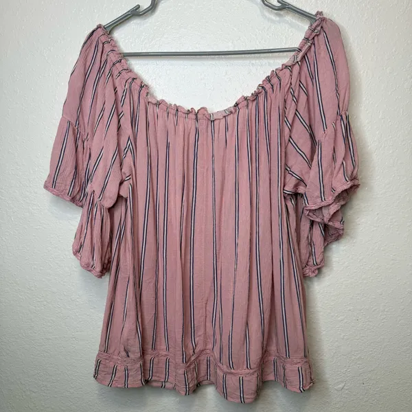 American Eagle Pink Striped Boho Peasant Tassel Tie Top Size XL Festival Flowy - Image 7