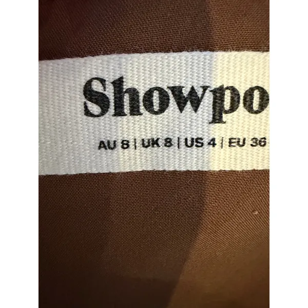 Showpo Cryzel Midi Dress Women 4 Brown Flutter Sleeve Tiered Boho Minimalist - Image 9