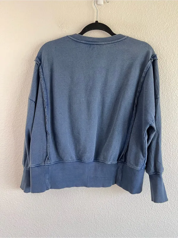 Pilcro Pintuck Sweatshirt Henley Knit Pullover Blue Medium - Image 7