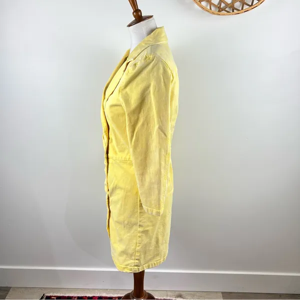 Retrofête Willa Yellow Denim Mini Dress Ruched Button Front Italy M - Image 4