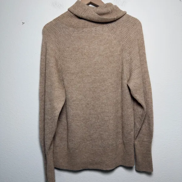 Quince Women Merino Wool Alpaca Sweater Large Tan‎ Ribbed Cowl Neck Raglan L - Image 6