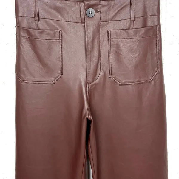 Anthropologie Maeve Colette Faux Leather Cropped Wide Leg Pants Brown Size 28 - Image 6