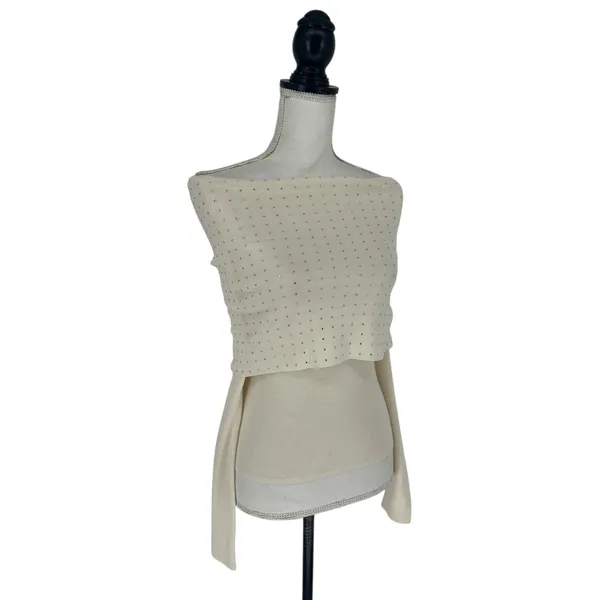 Le Superbe Aura Embellished Off-The-Shoulder‎ Sweater in Snow - Image 7