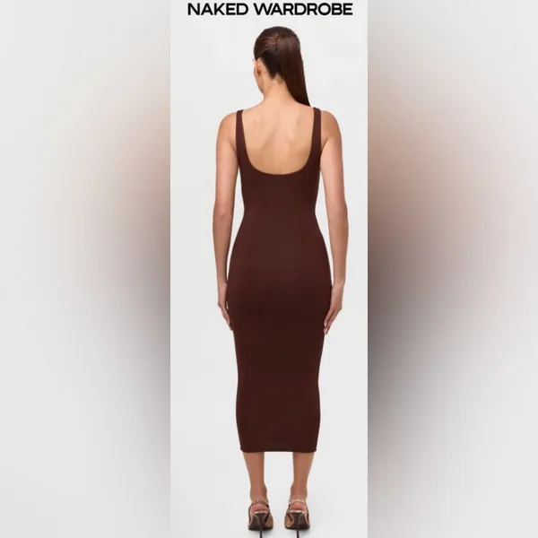 Naked Wardrobe Midi Sculpt Tank Dress Chocolate Brown New Plus Size 2X 2 NW - Image 2