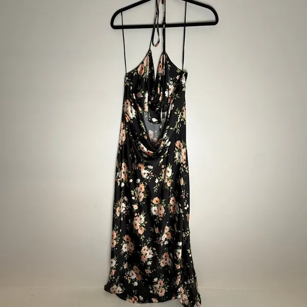 Old Navy The Occasion Black Floral Satin Cowl Halter Maxi Dress 2X 759358-01 - Image 4