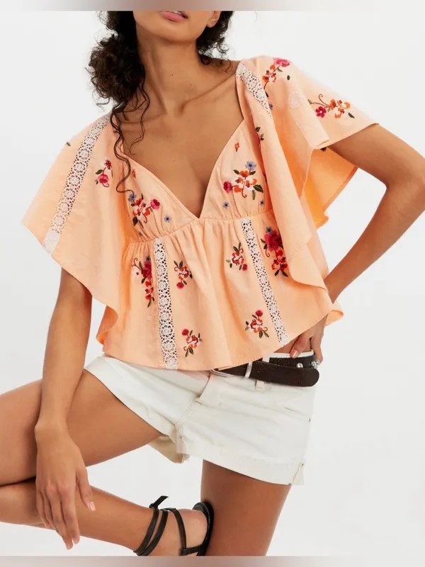 NWT Free People Make Me Yours Blouse - peach combo - Small - Image 4
