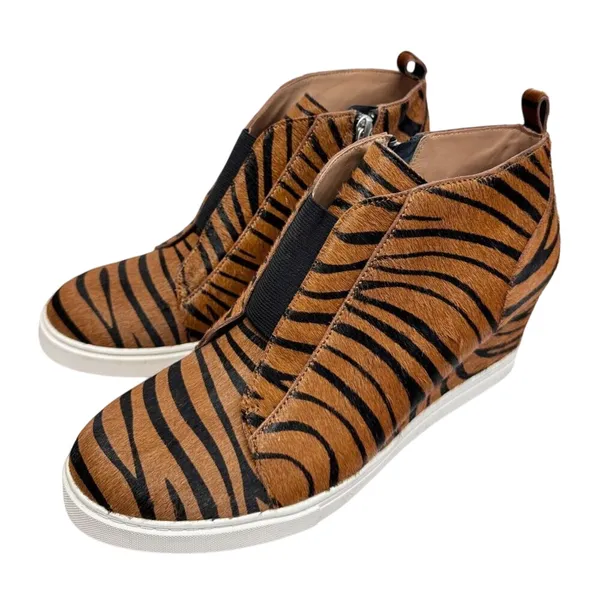 Linea Paolo Wedge Sneaker Size 8 Real Calf Hair Leather‎ Fashion Zebra Print NEW - Image 2