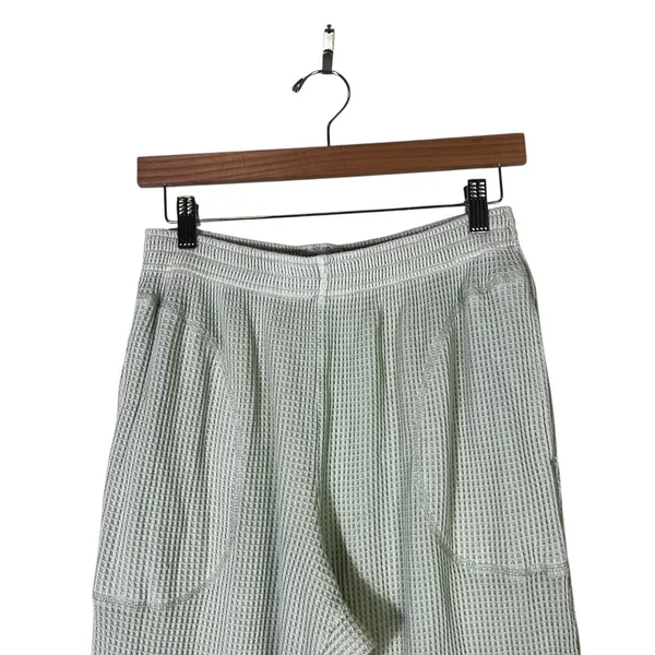 Aerie Waffle Knit Wide Leg Sweatpants Sage Green Cozy Cool Girl Lounge Size M - Image 3