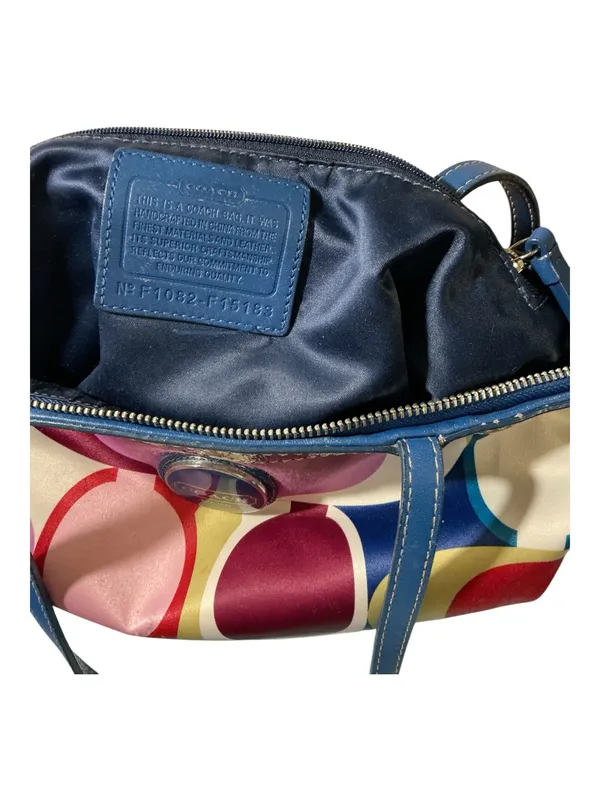 Authentic Vintage Coach Y2K Scarf Print Satin Tote | Navy Patent Leather Trim F15183 - Image 4