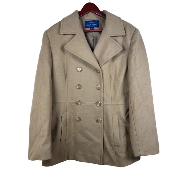 Vintage 2000s Mackintosh New England Camel Wool Blend Peacoat Women's 12 - Image 3