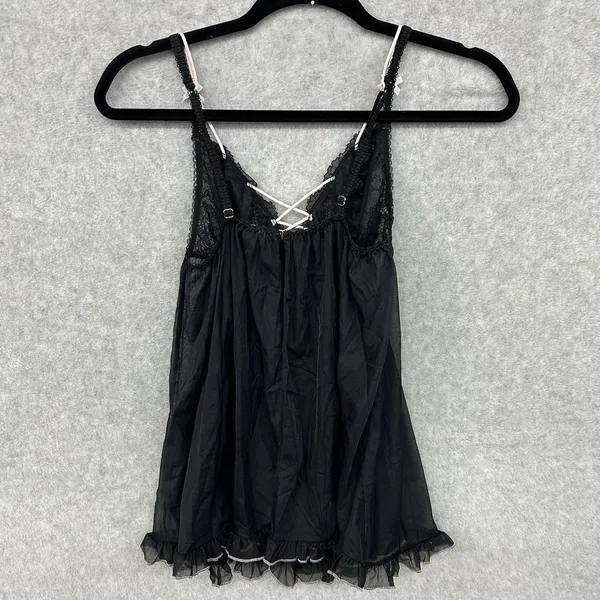 Victoria's Secret Black Lace Sheer Babydoll Nightgown Adjustable Straps Size S - Image 5