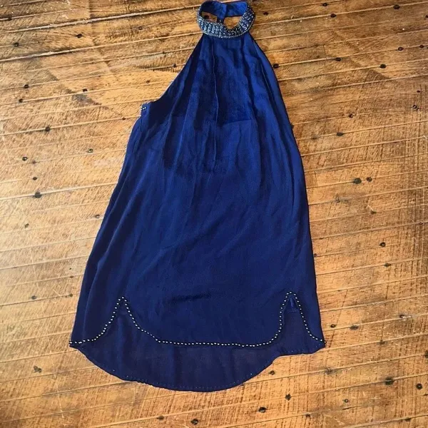 NBD navy Lourdes beaded open back halter mini dress - Image 4