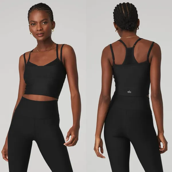 ALO Yoga Black Double-Strap Cropped Tank - Image 2